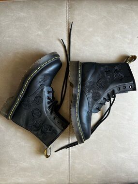 Dr. Martens Black Floral Embossed 8-Eye Combat Boots
